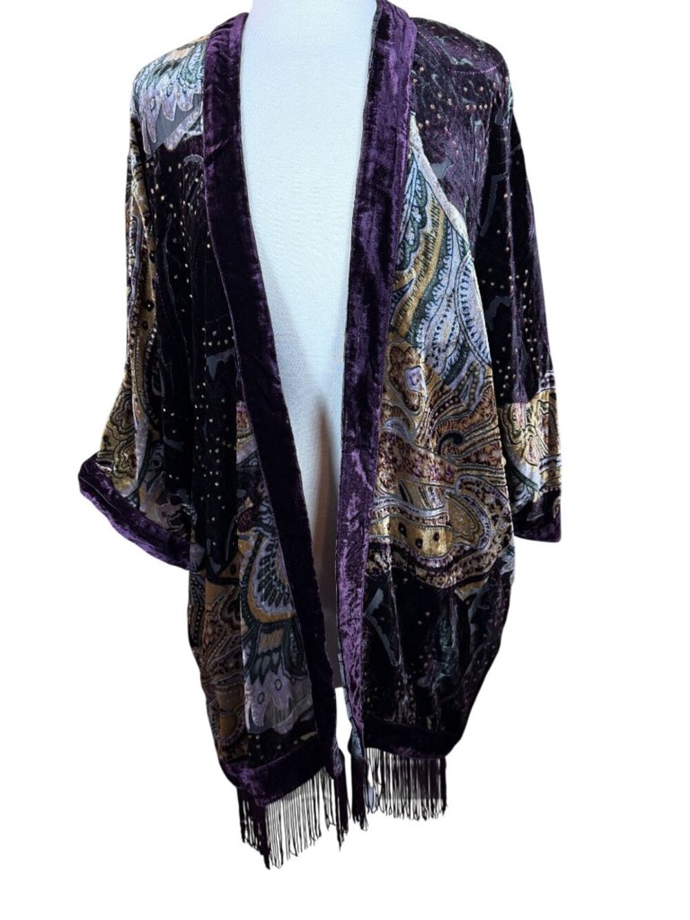Chicos Traveler's Collection Dark Mulberry Burnout Kimono X/XL NWT As Seen on TV